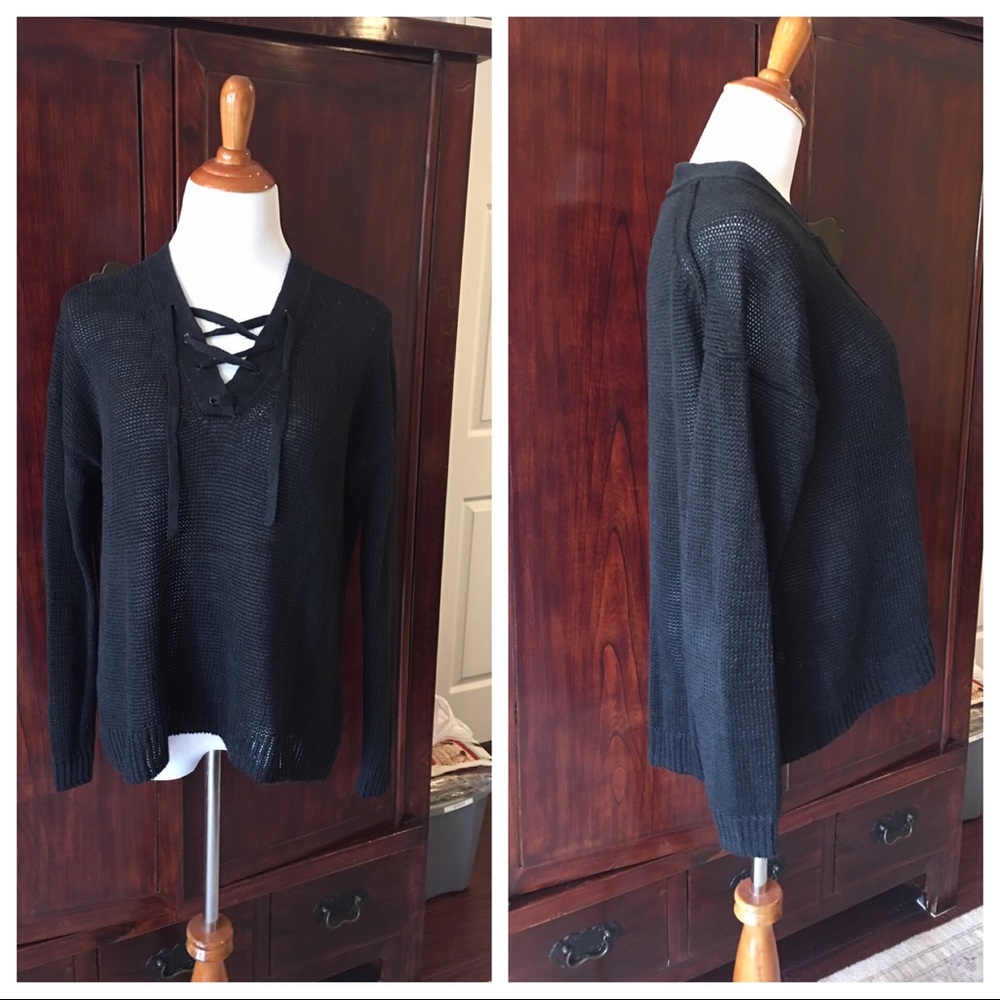 J. Crew Lace Up Linen Sweater Size M - Picture 3 of 6